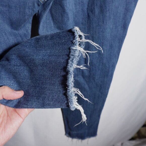 Womens‎ 18 UPCYCLED Flowers Boho Bug Punk Tall Boyfriend Straight Leg Blue Jeans - Picture 9 of 10